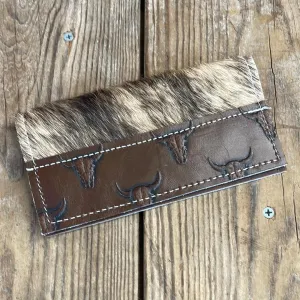 078 Checkbook Cover - Brindle w/ Mahogany Skulls