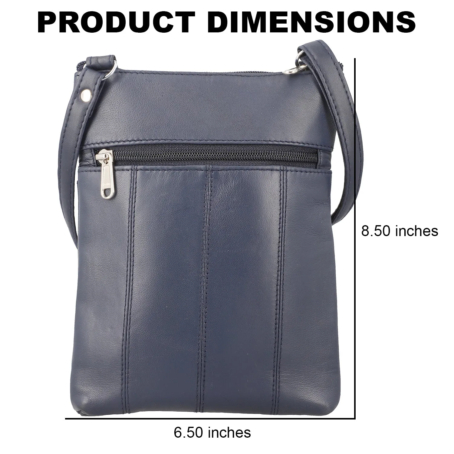 100% Genuine Leather Crossbody Messenger RFID Protected Bag in NAVY BLUE