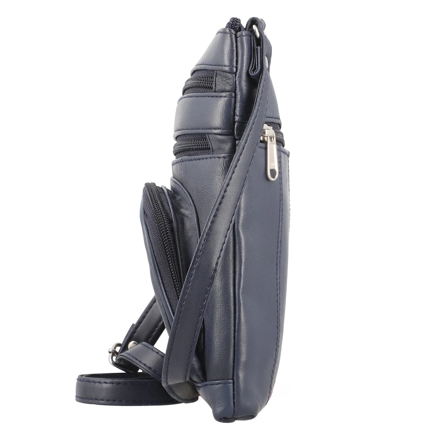 100% Genuine Leather Crossbody Messenger RFID Protected Bag in NAVY BLUE