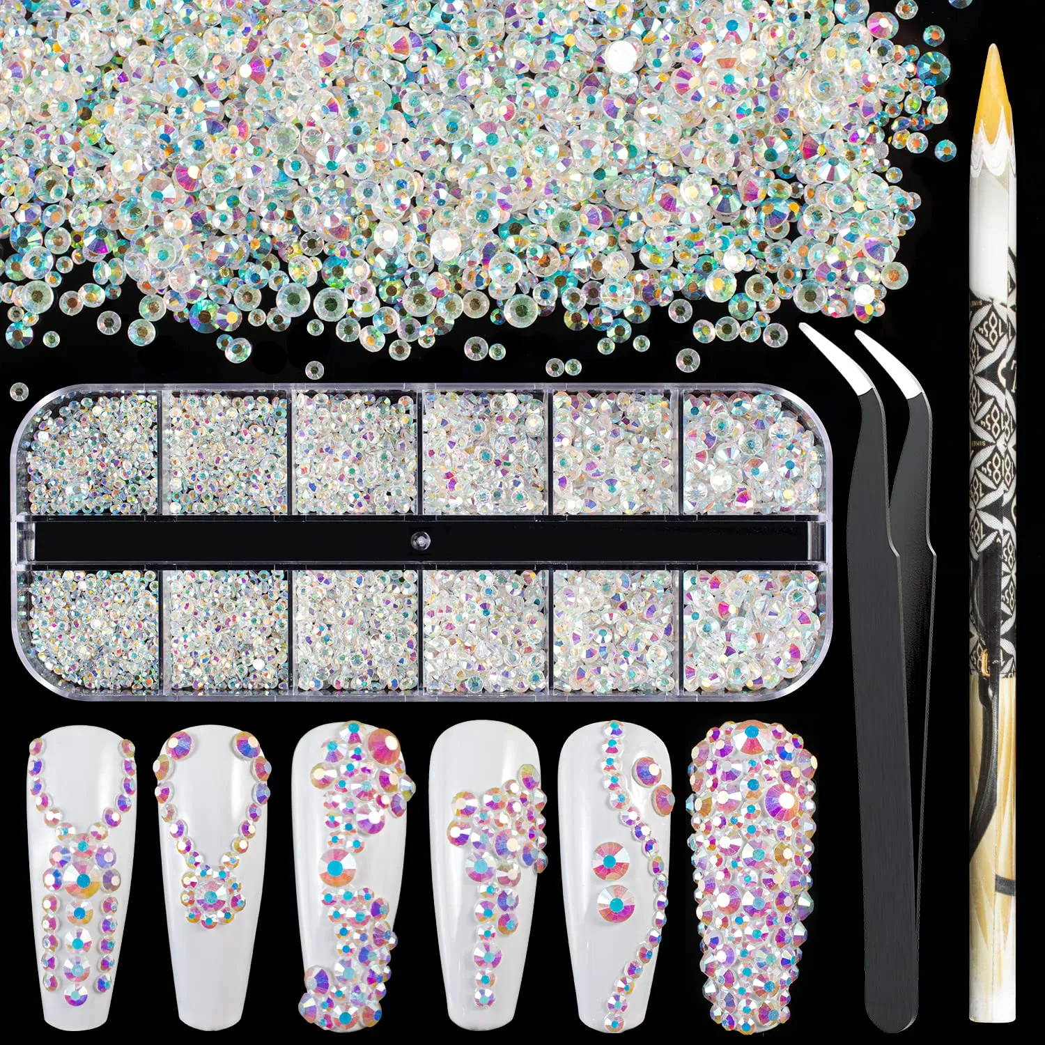 10000PCS Rhinestones Iridescent Crystals Long Lasting AB Shine Like Swarovski for Nail Art Phone DIY Crafts& Nail Beauty Makeup Decoration