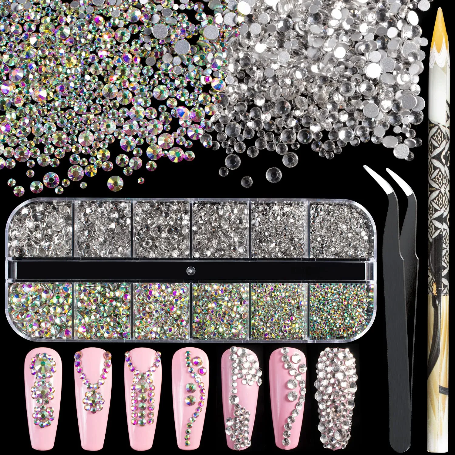 10000PCS Rhinestones Iridescent Crystals Long Lasting AB Shine Like Swarovski for Nail Art Phone DIY Crafts& Nail Beauty Makeup Decoration
