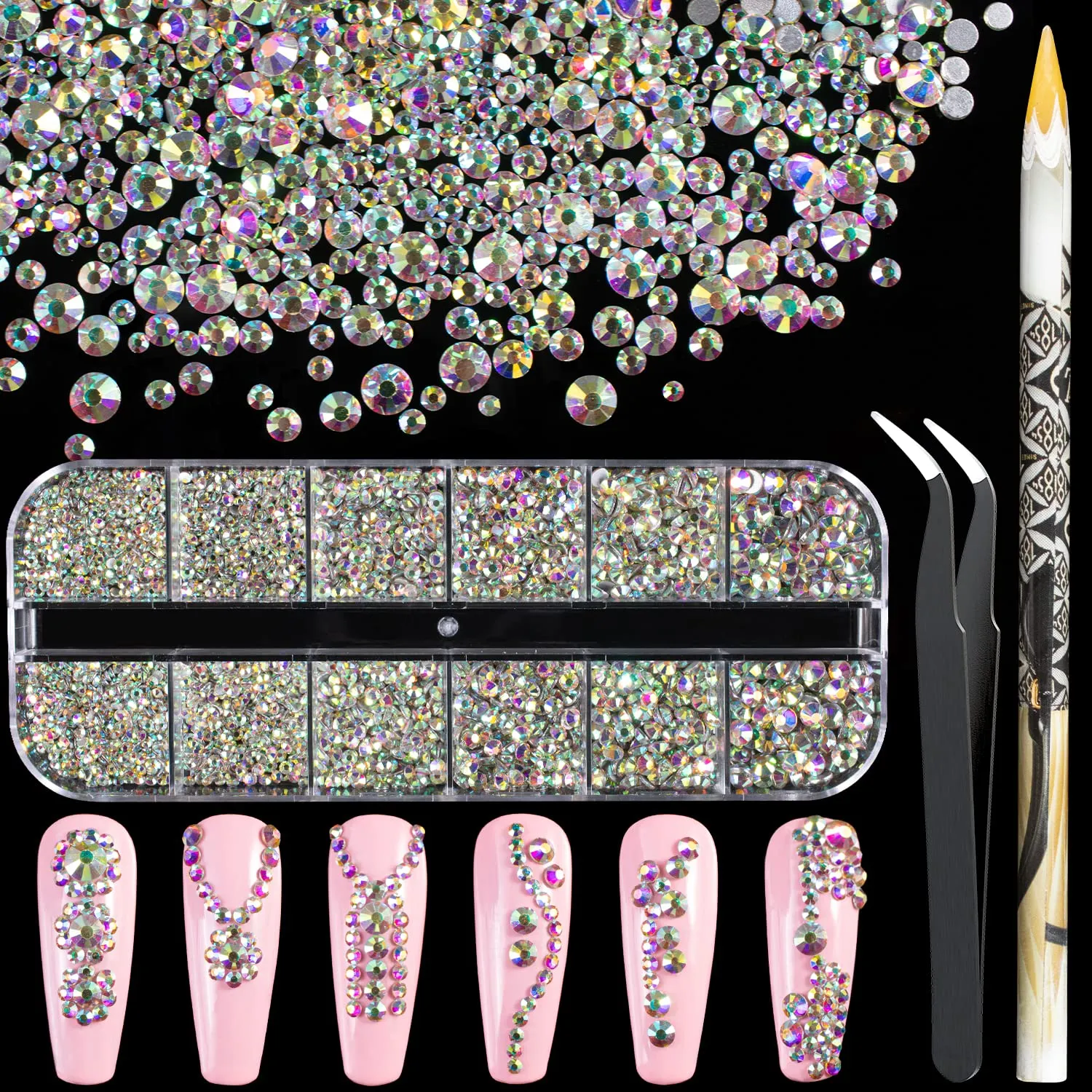 10000PCS Rhinestones Iridescent Crystals Long Lasting AB Shine Like Swarovski for Nail Art Phone DIY Crafts& Nail Beauty Makeup Decoration