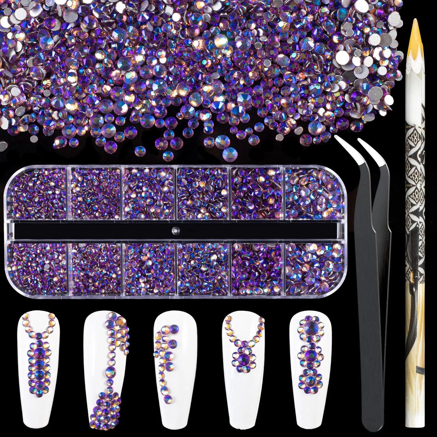10000PCS Rhinestones Iridescent Crystals Long Lasting AB Shine Like Swarovski for Nail Art Phone DIY Crafts& Nail Beauty Makeup Decoration