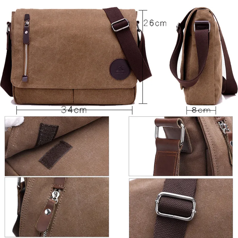 14in Men Canvas Bags Casual Student Satchel