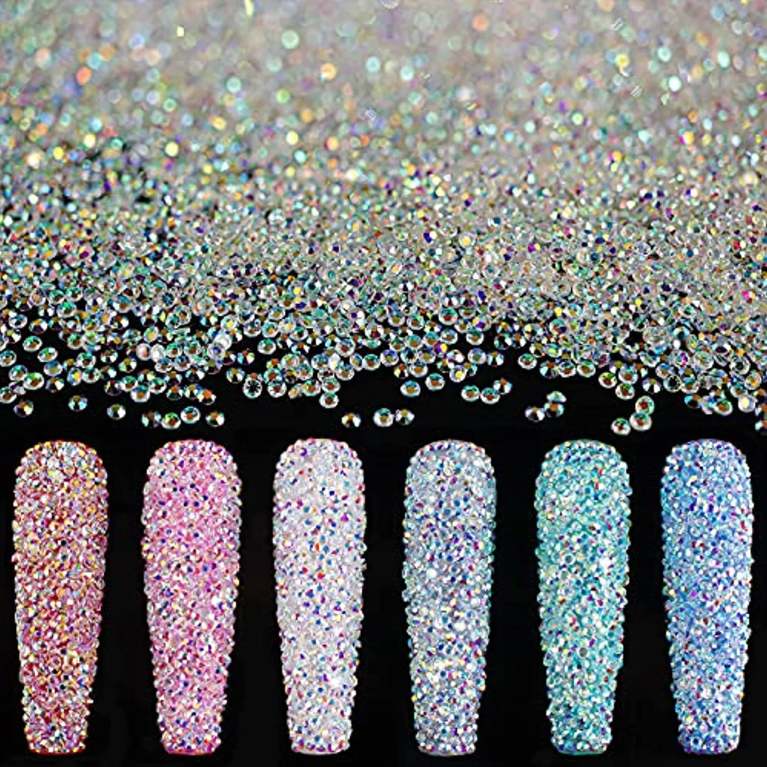 15000Pcs Ultra Mini 1.2mm AB Diamond Beads Glass Sand Shine Rhinestones Iridescent Crystals Long Lasting Like Swarovski for Nail Art 3D Decorations DIY Crafts with 2Pcs Triangle Trays by BELLEBOOST