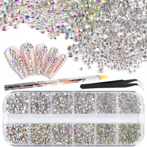 15000Pcs Ultra Mini 1.2mm AB Diamond Beads Glass Sand Shine Rhinestones Iridescent Crystals Long Lasting Like Swarovski for Nail Art 3D Decorations DIY Crafts with 2Pcs Triangle Trays by BELLEBOOST