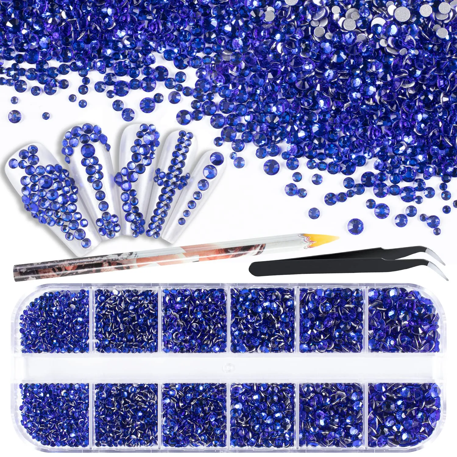 15000Pcs Ultra Mini 1.2mm AB Diamond Beads Glass Sand Shine Rhinestones Iridescent Crystals Long Lasting Like Swarovski for Nail Art 3D Decorations DIY Crafts with 2Pcs Triangle Trays by BELLEBOOST