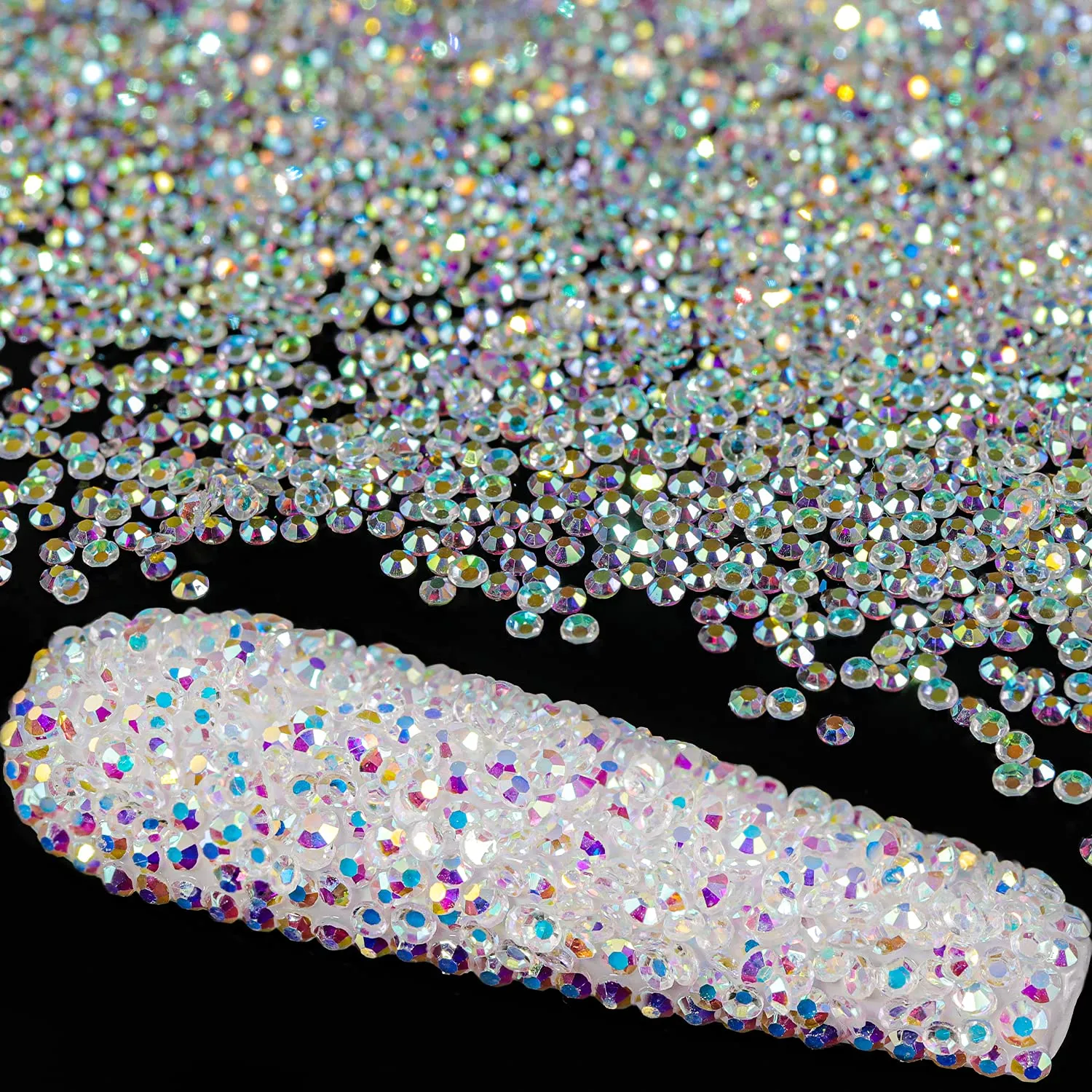 15000Pcs Ultra Mini 1.2mm AB Diamond Beads Glass Sand Shine Rhinestones Iridescent Crystals Long Lasting Like Swarovski for Nail Art 3D Decorations DIY Crafts with 2Pcs Triangle Trays by BELLEBOOST
