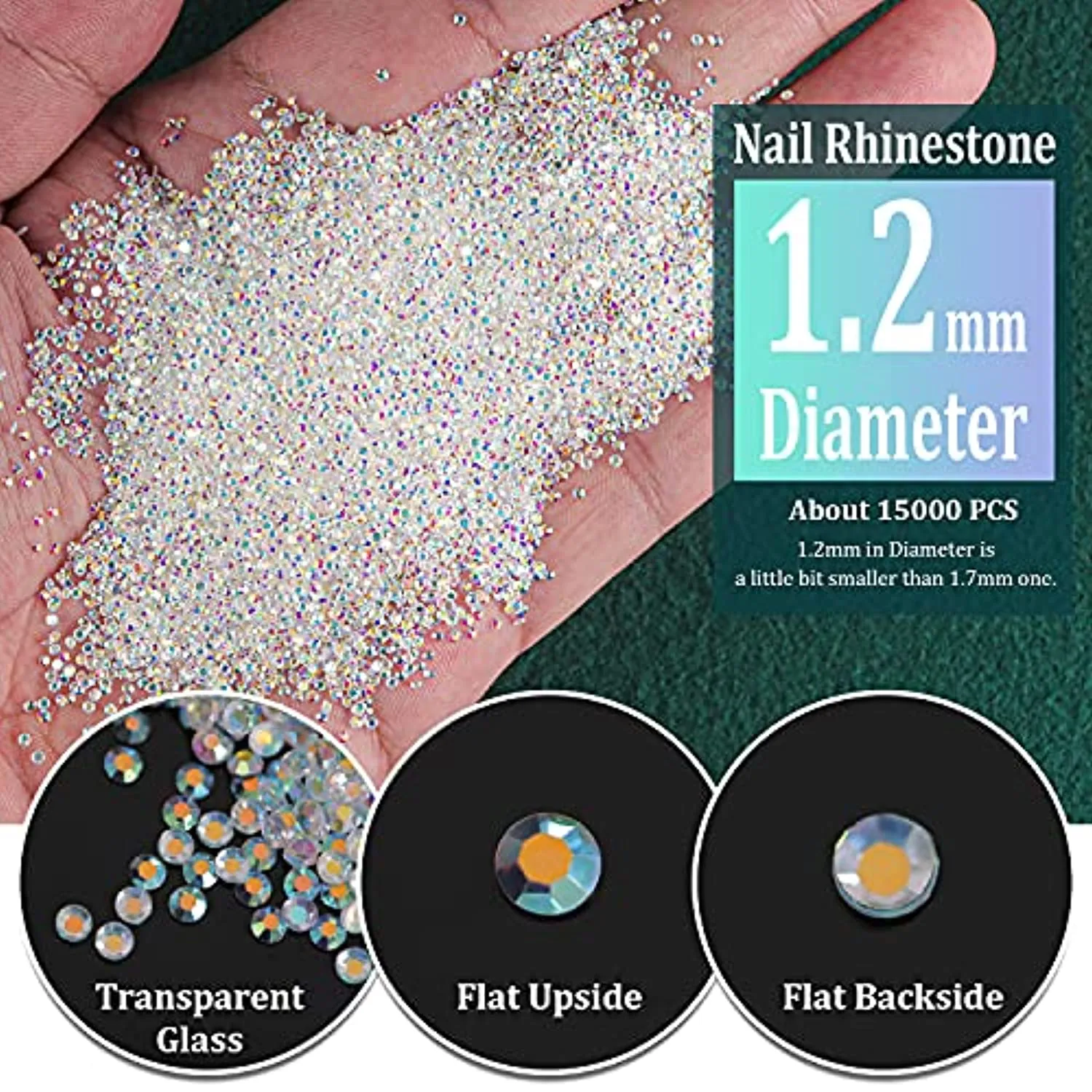 15000Pcs Ultra Mini 1.2mm AB Diamond Beads Glass Sand Shine Rhinestones Iridescent Crystals Long Lasting Like Swarovski for Nail Art 3D Decorations DIY Crafts with 2Pcs Triangle Trays by BELLEBOOST