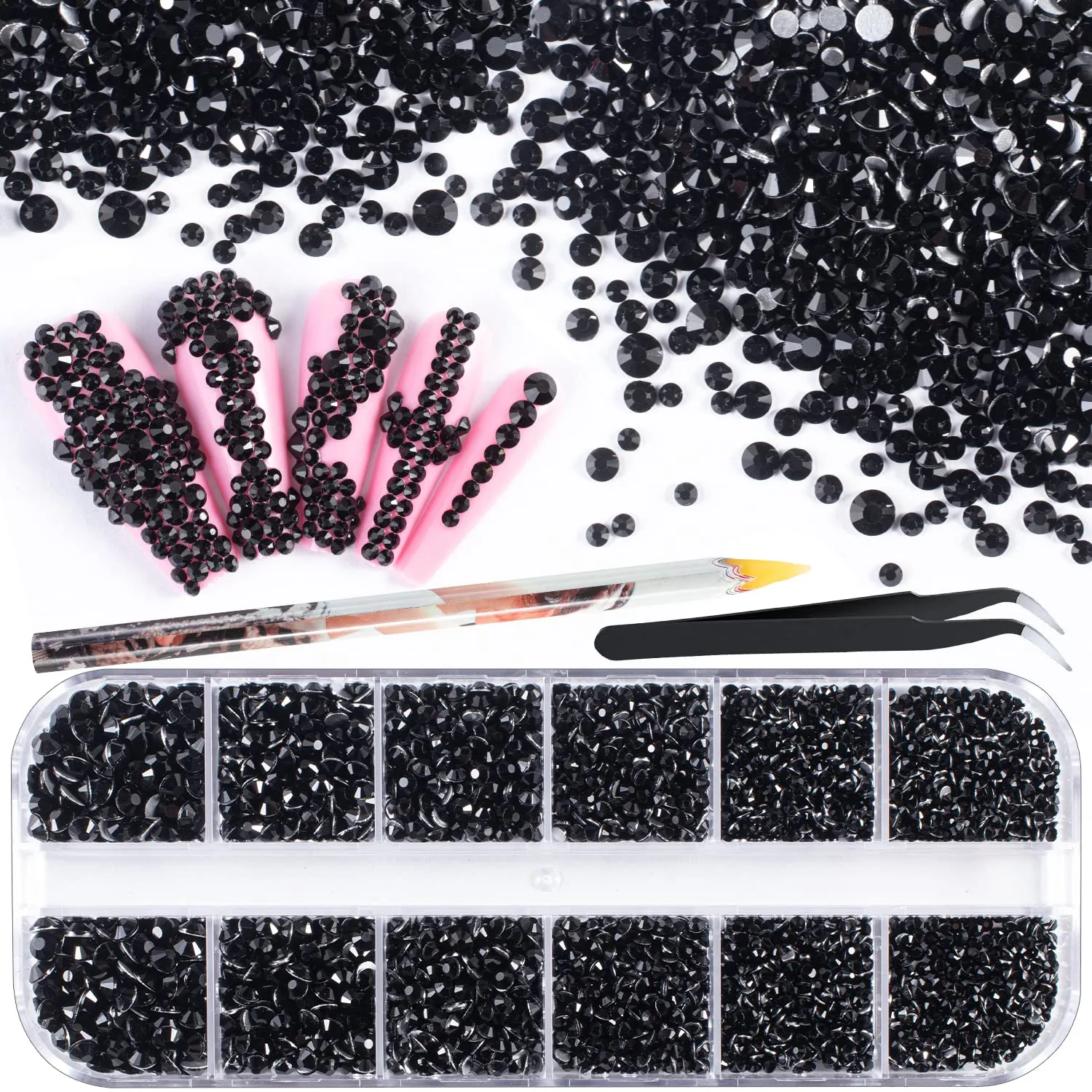 15000Pcs Ultra Mini 1.2mm AB Diamond Beads Glass Sand Shine Rhinestones Iridescent Crystals Long Lasting Like Swarovski for Nail Art 3D Decorations DIY Crafts with 2Pcs Triangle Trays by BELLEBOOST