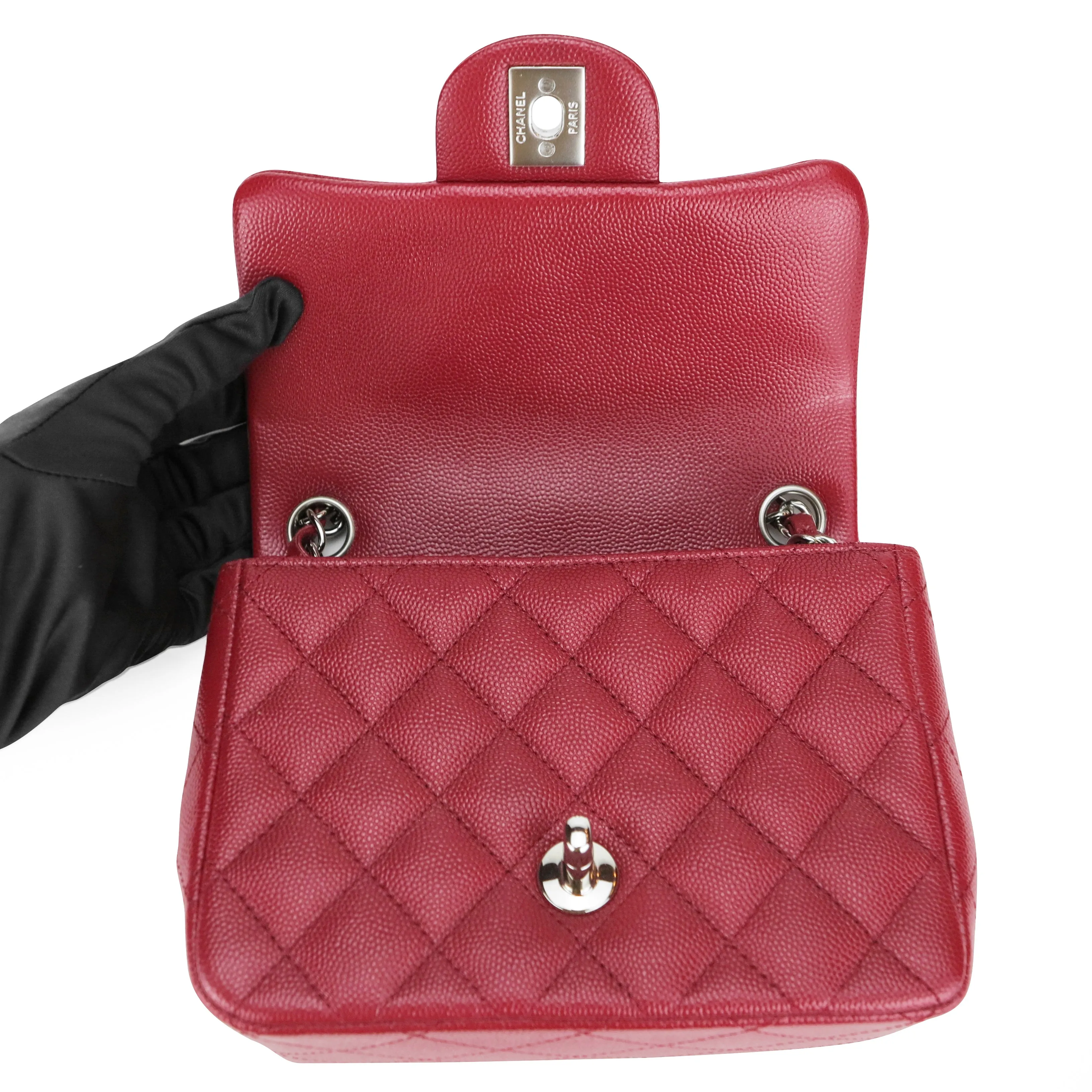 17B Red Caviar Classic Mini Square Flap Bag