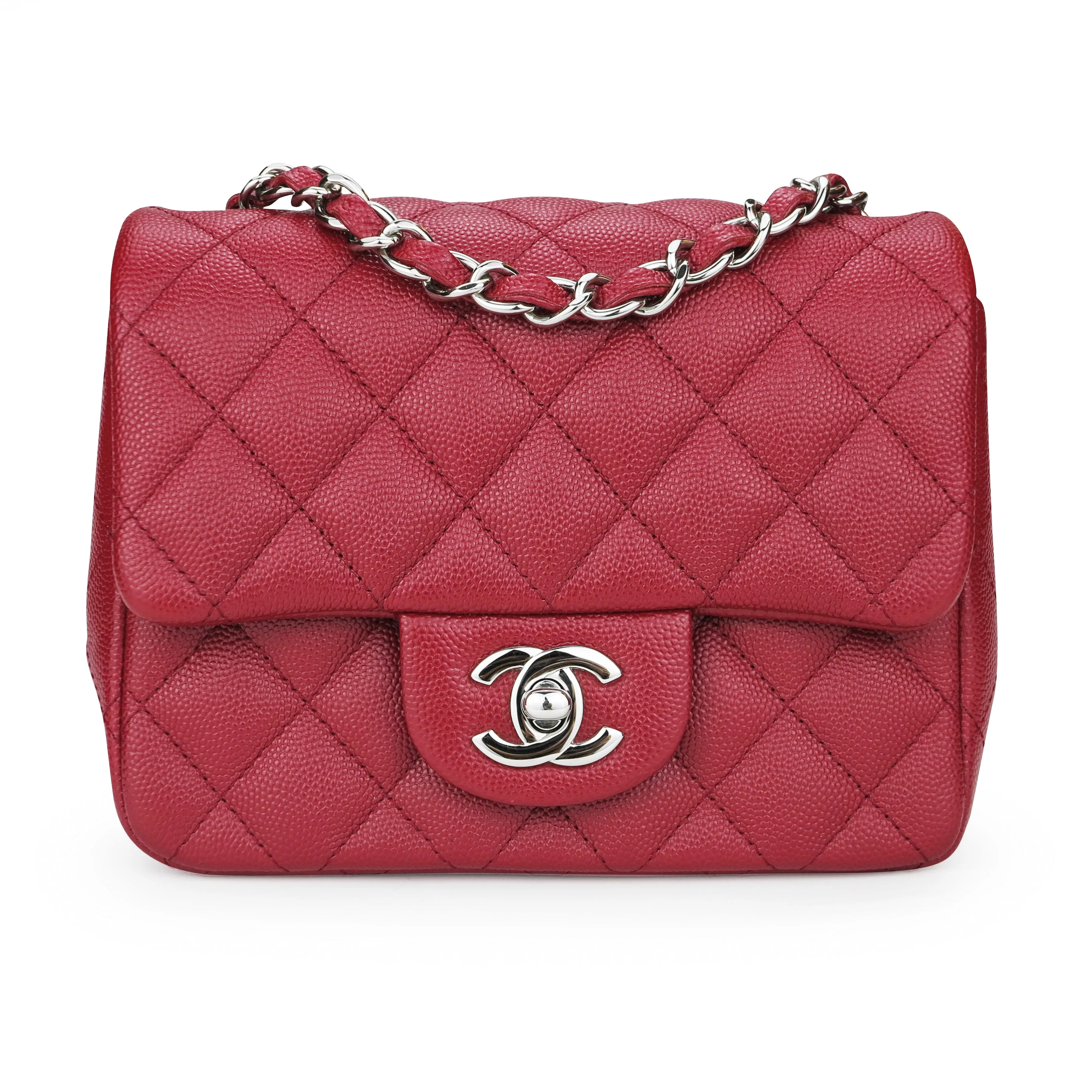17B Red Caviar Classic Mini Square Flap Bag