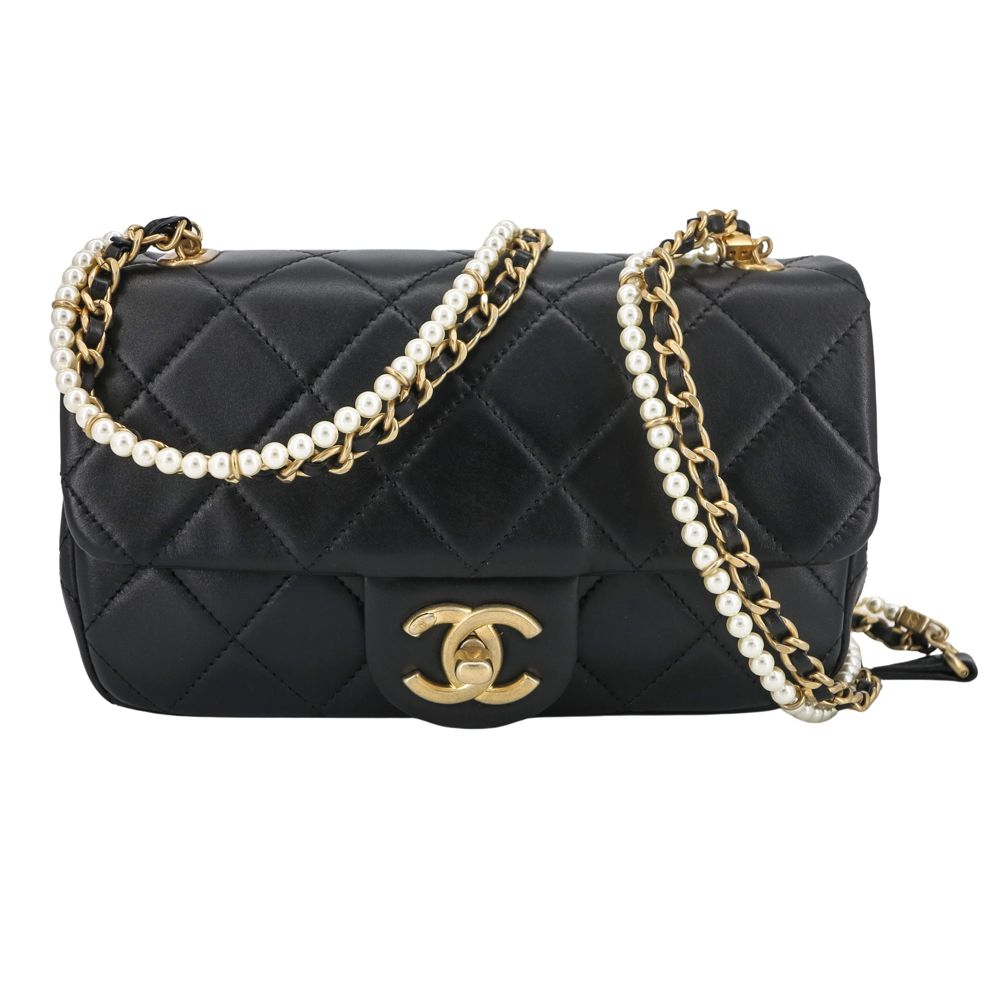 20A Mini Crystal Pearls Chain Mini Rectangular Flap Bag
