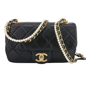 20A Mini Crystal Pearls Chain Mini Rectangular Flap Bag