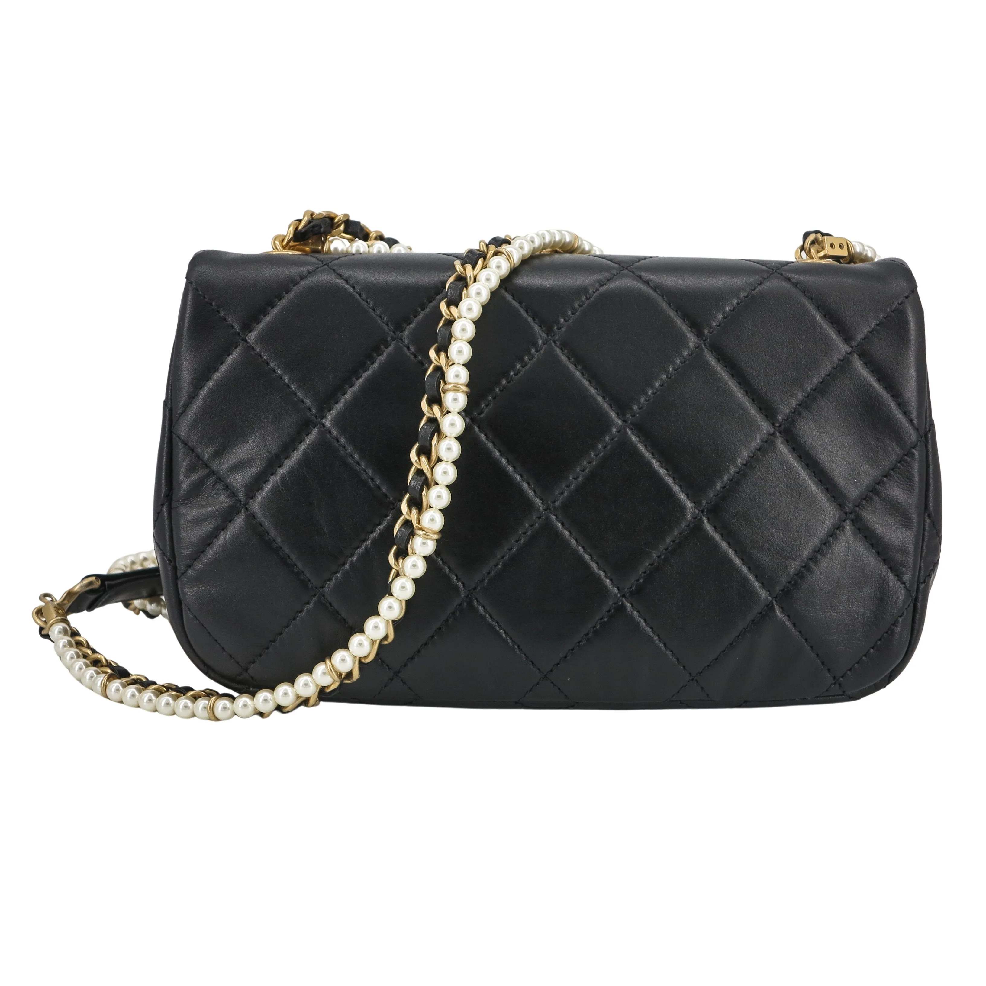 20A Mini Crystal Pearls Chain Mini Rectangular Flap Bag