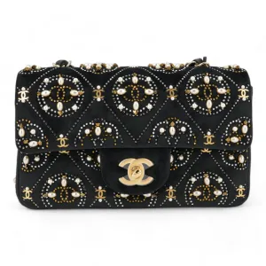 21A Pearl Strass CC Velvet Mini Flap Bag