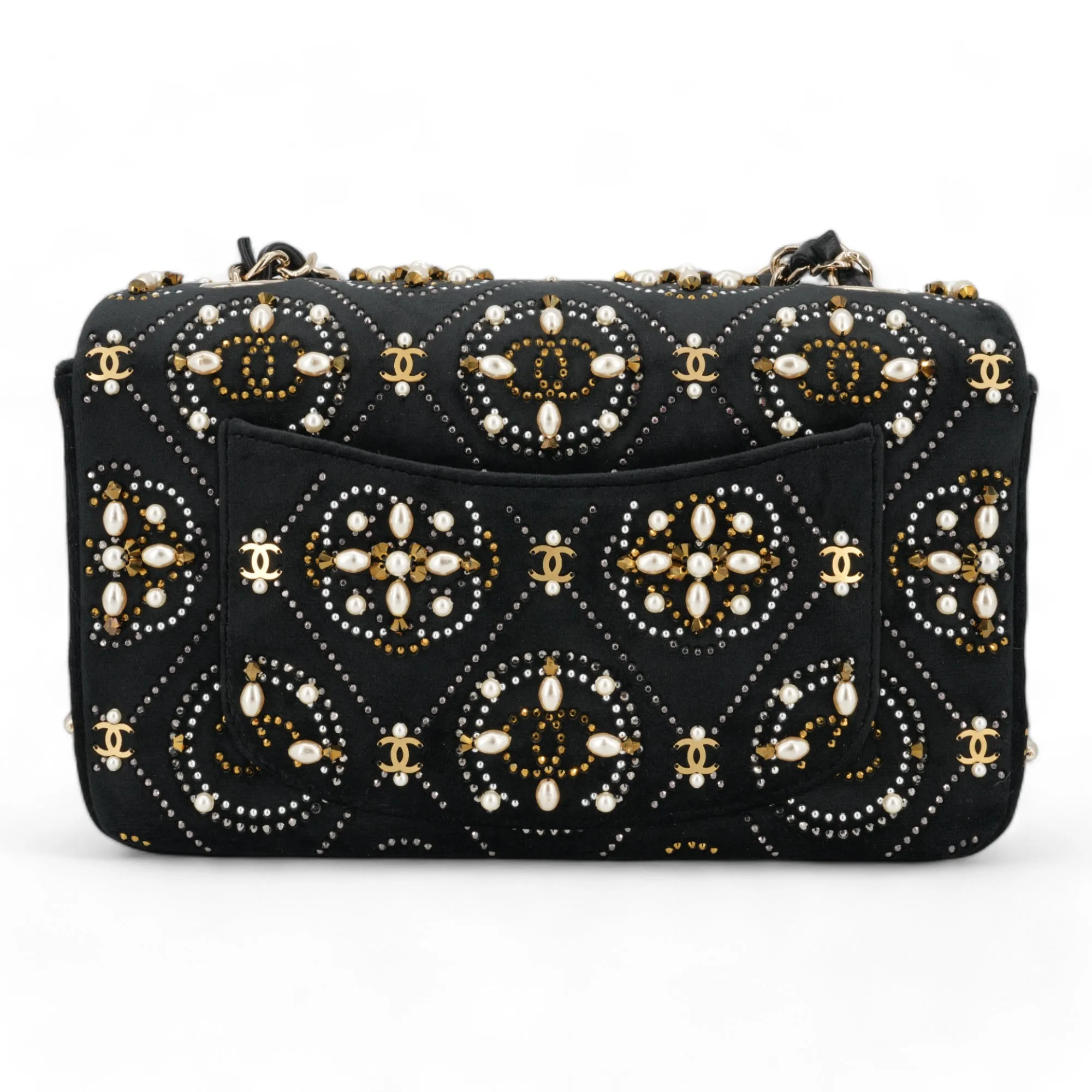 21A Pearl Strass CC Velvet Mini Flap Bag