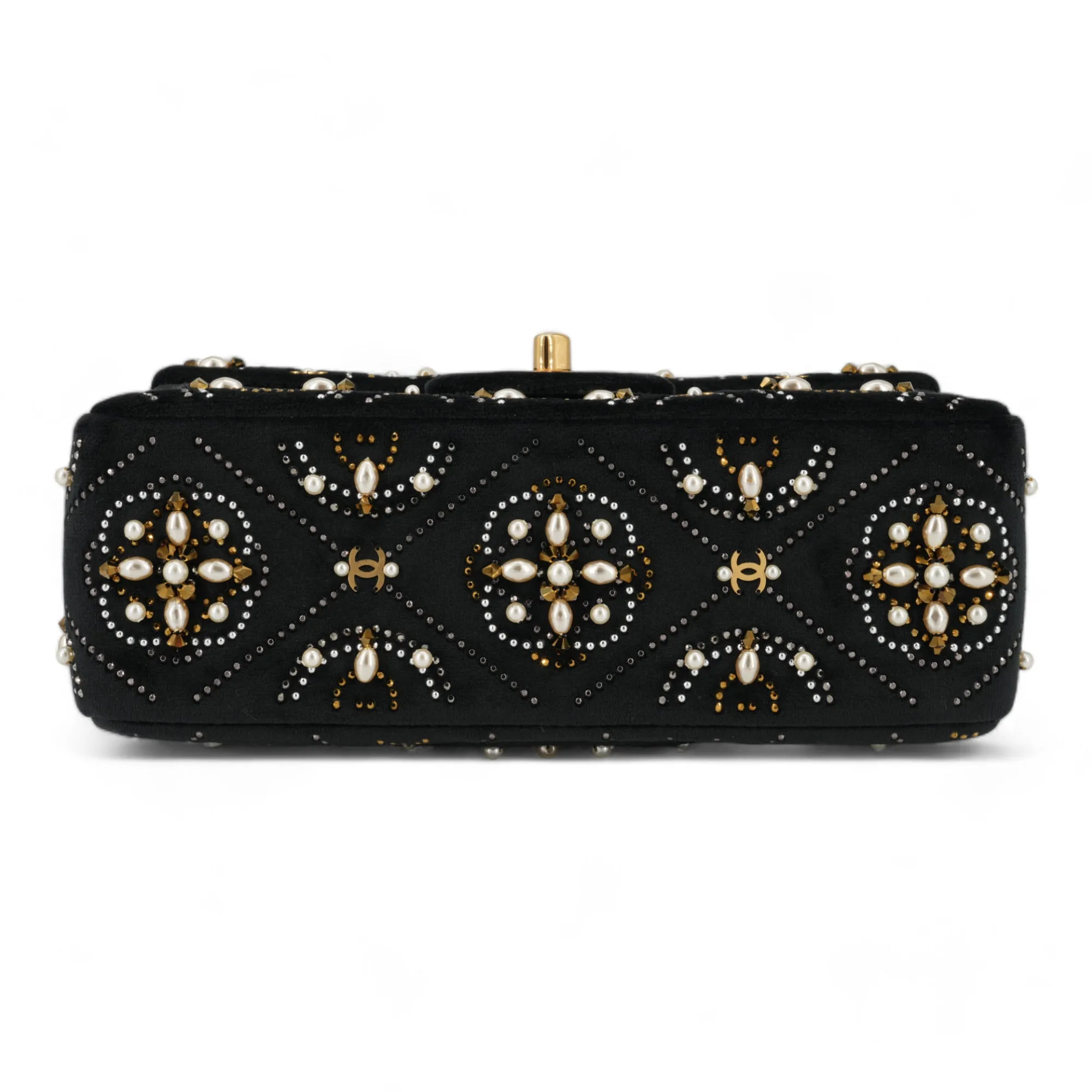 21A Pearl Strass CC Velvet Mini Flap Bag
