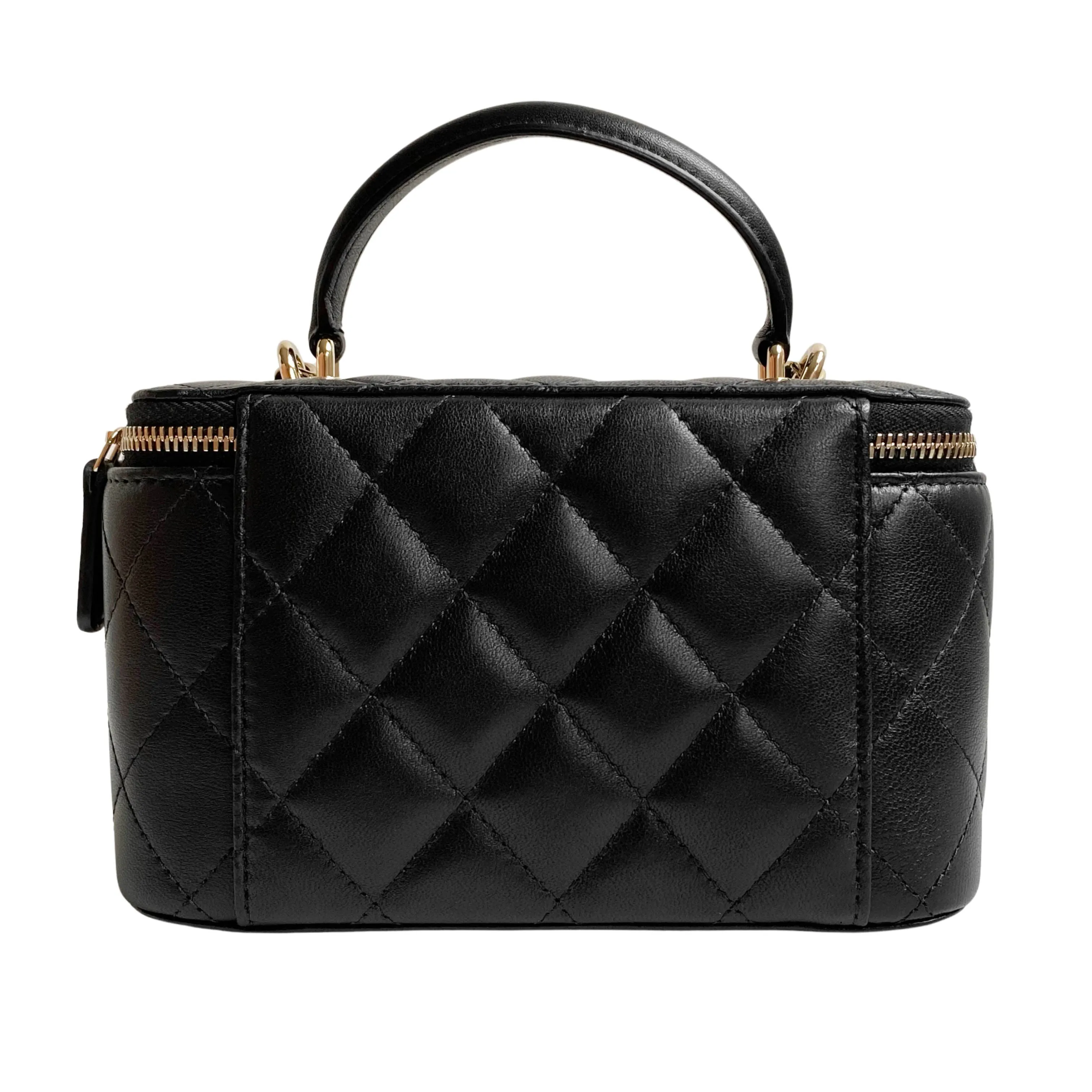 22P Small Vanity Case with Chain in Black Lambskin