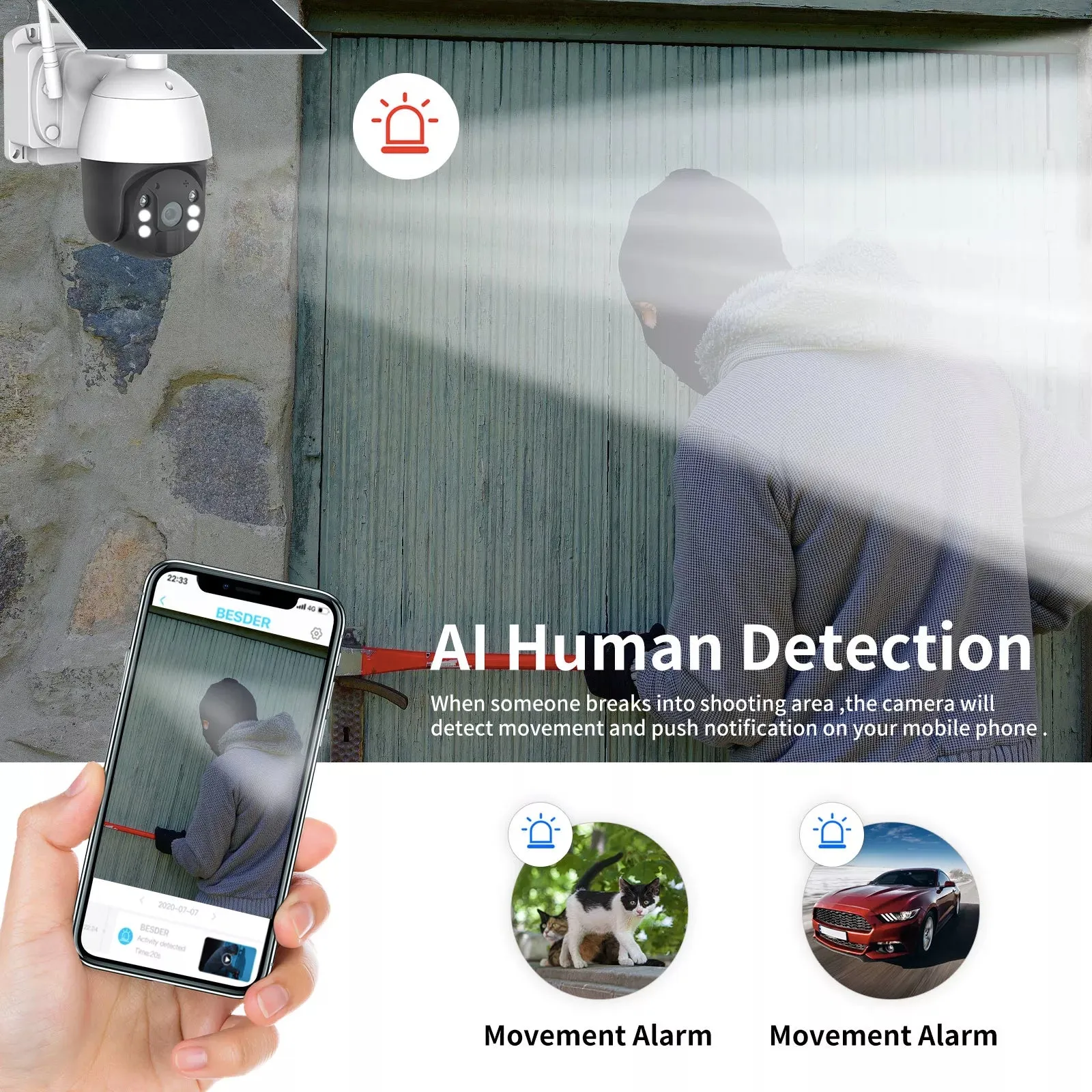 4G LTE 24 Hour / 365 Days Solar Power PTZ Security Camera Full HD 1080p Video Recorder