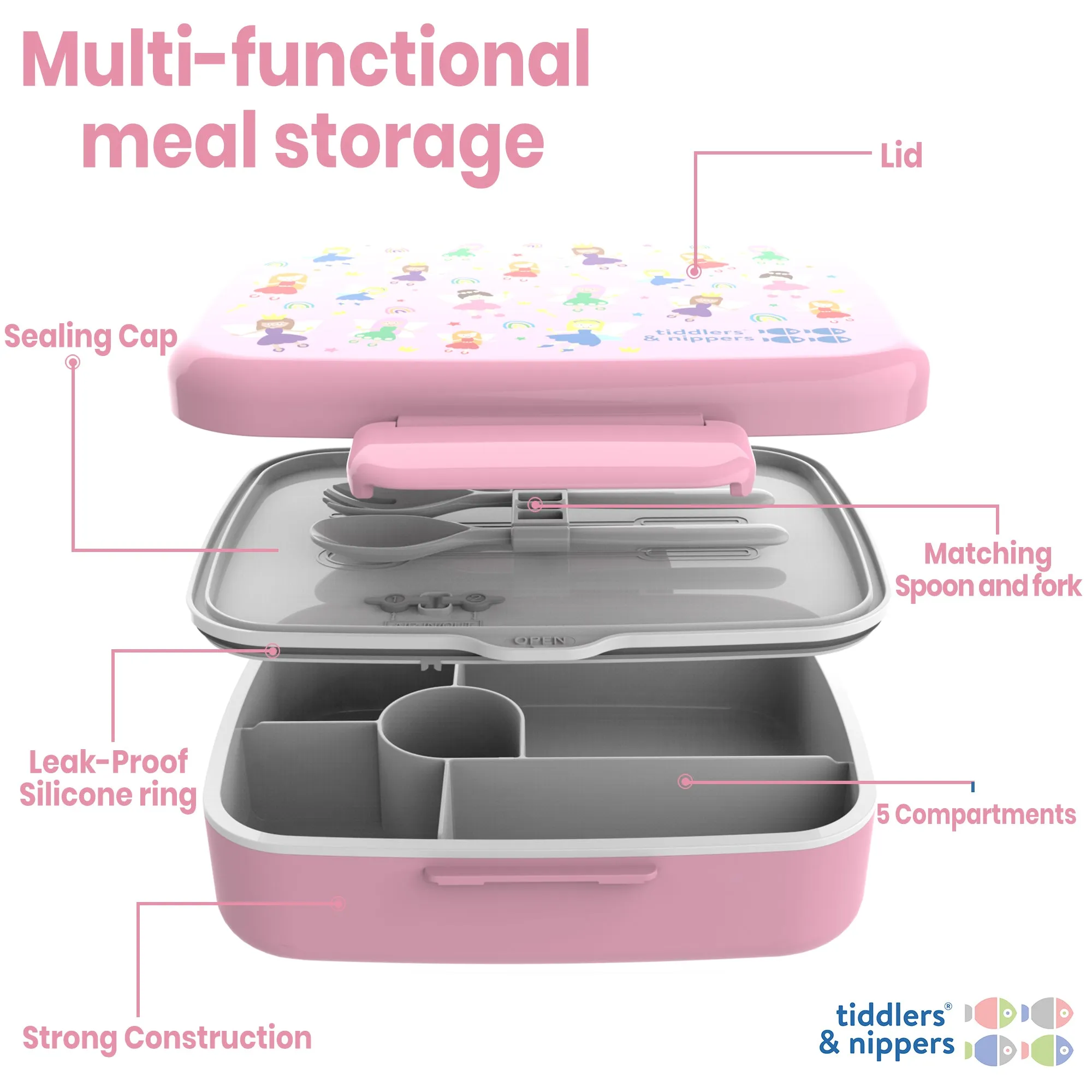 5 Compartment Lunch / Bento Box for Kids & Adults! | Includes Cutlery - Fork & Spoon | Leak-Proof & BPA-Free | Microwave, Freezer & Dishwasher Safe