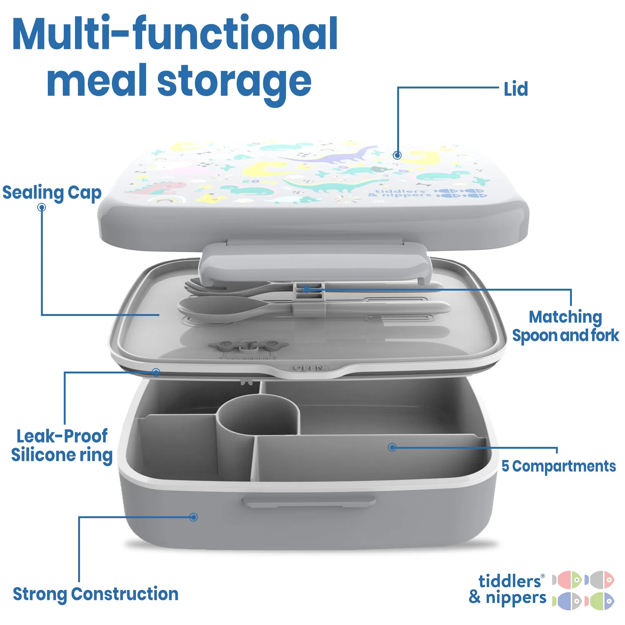 5 Compartment Lunch / Bento Box for Kids & Adults! | Includes Cutlery - Fork & Spoon | Leak-Proof & BPA-Free | Microwave, Freezer & Dishwasher Safe