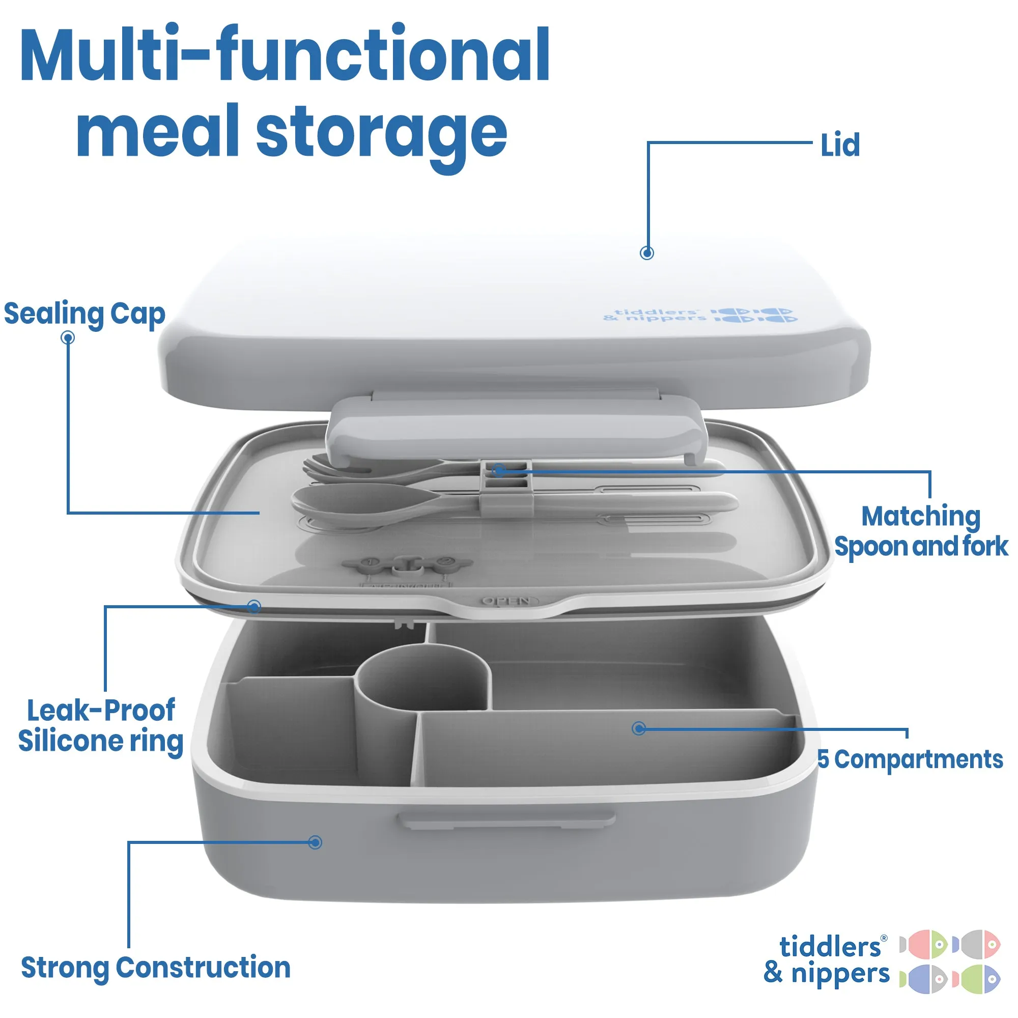 5 Compartment Lunch / Bento Box for Kids & Adults! | Includes Cutlery - Fork & Spoon | Leak-Proof & BPA-Free | Microwave, Freezer & Dishwasher Safe
