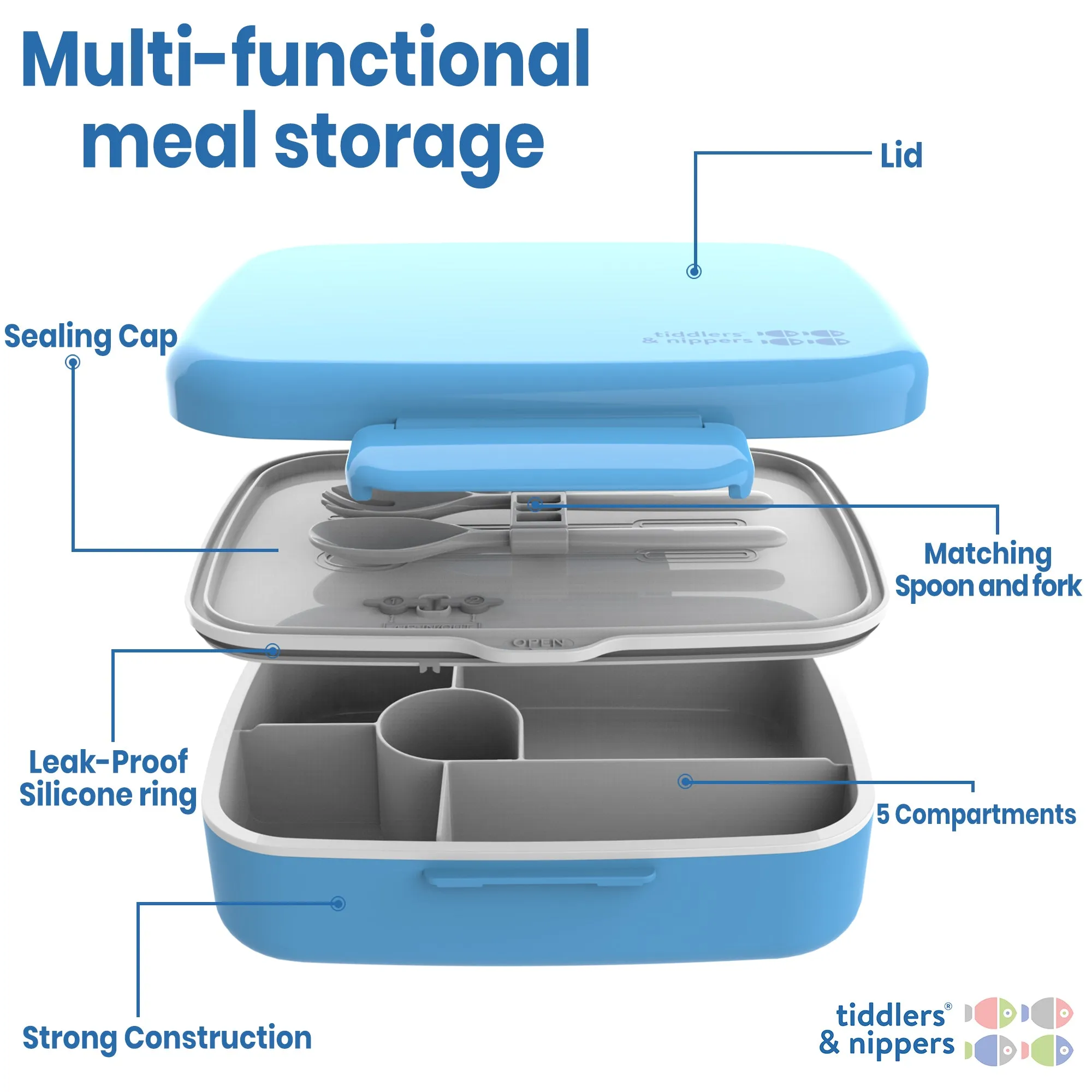 5 Compartment Lunch / Bento Box for Kids & Adults! | Includes Cutlery - Fork & Spoon | Leak-Proof & BPA-Free | Microwave, Freezer & Dishwasher Safe