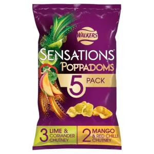 5 Packs Of Walkers Sensations Poppadoms 5 Packs (5 x 13g) (25 Bags)