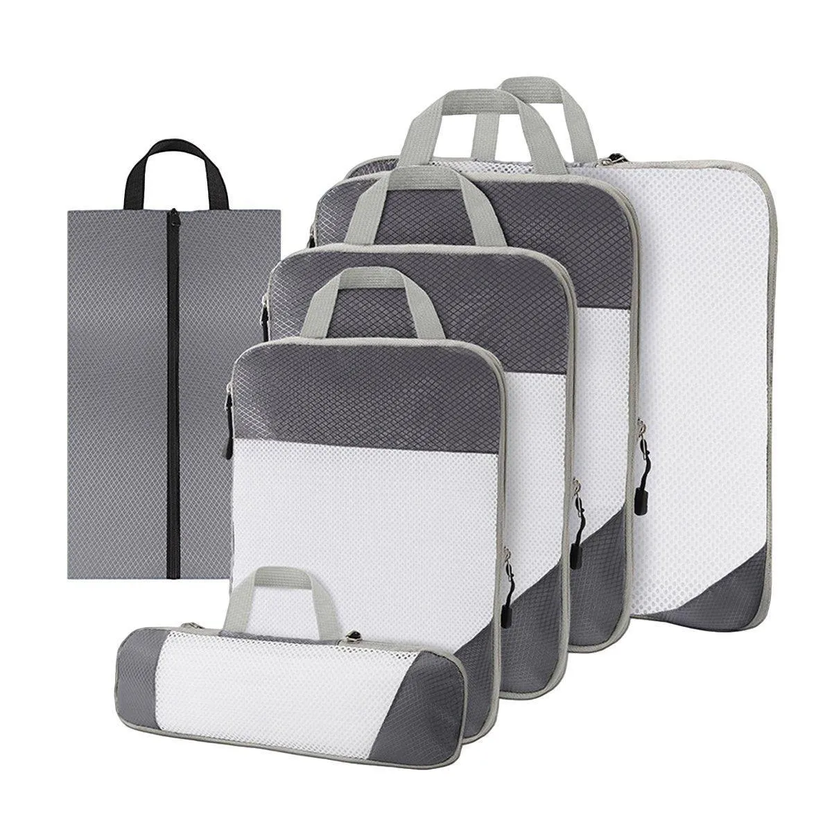 6pcs Mesh Visible Travel Storage Set Waterproof Nylon Compressible Storage Bags