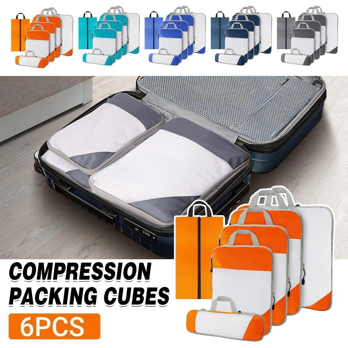 6pcs Mesh Visible Travel Storage Set Waterproof Nylon Compressible Storage Bags
