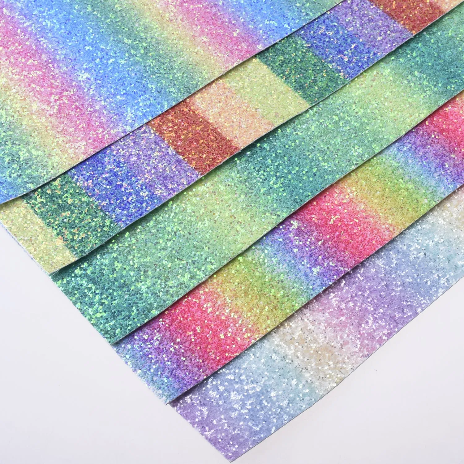 8*12" Glitter Faux leather sheets Rainbow Leather Sheets PU fabric Sheets DIY hair bow jewelry making 1pcs 102625