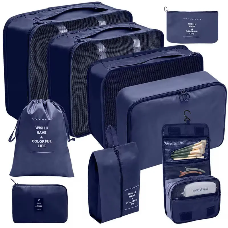 9 Piece Travel Packing Cubes Luggage Organizer