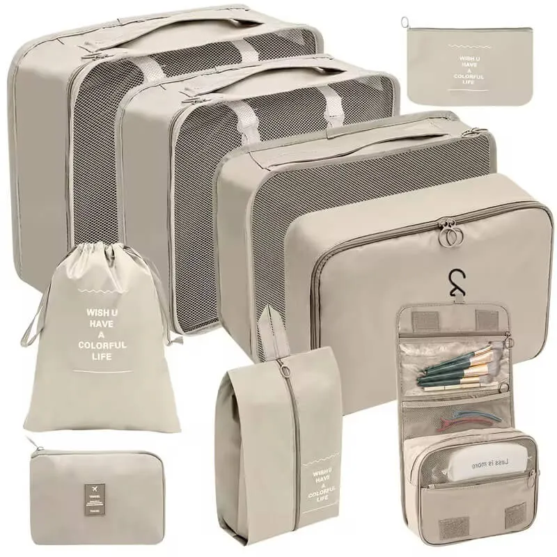 9 Piece Travel Packing Cubes Luggage Organizer