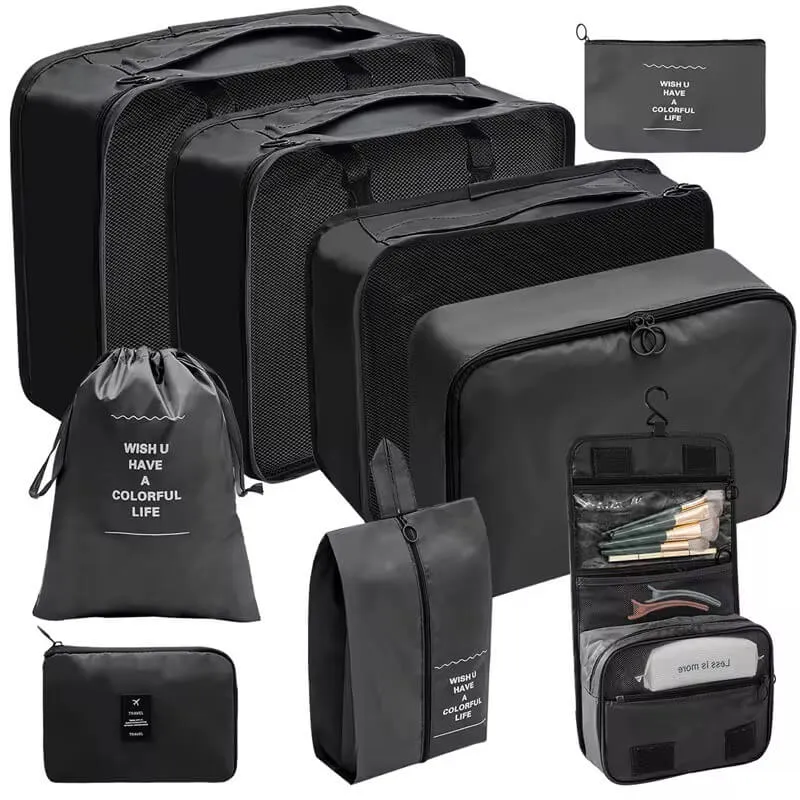 9 Piece Travel Packing Cubes Luggage Organizer