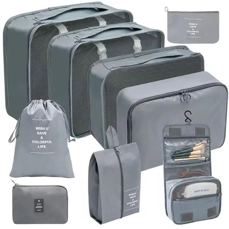 9 Piece Travel Packing Cubes Luggage Organizer