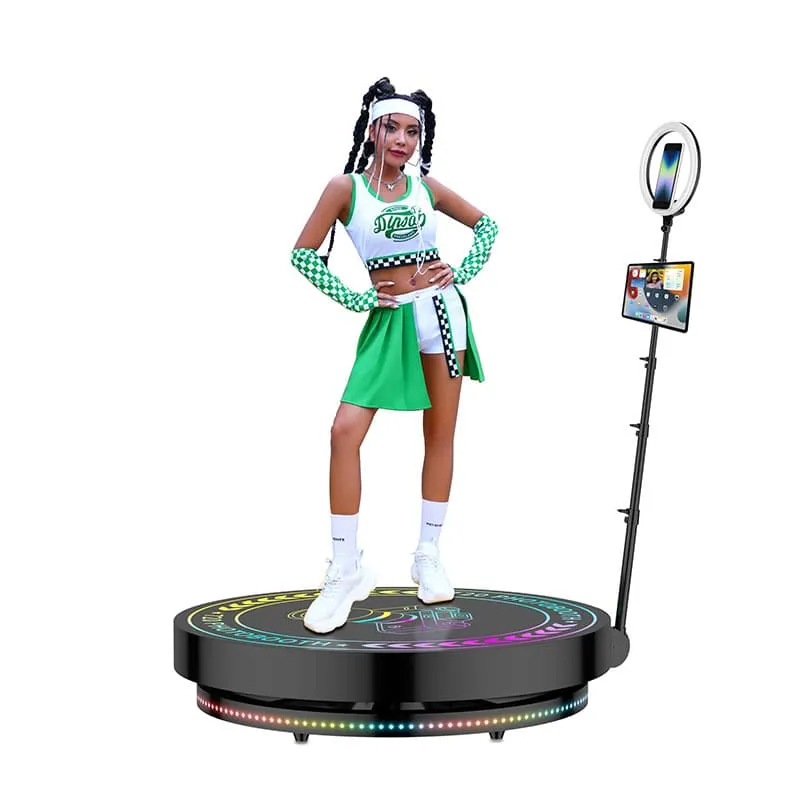 Airodo 360 Photo Booth Adjustable Automatic Spin With LED Ring Lights For Events Weddings