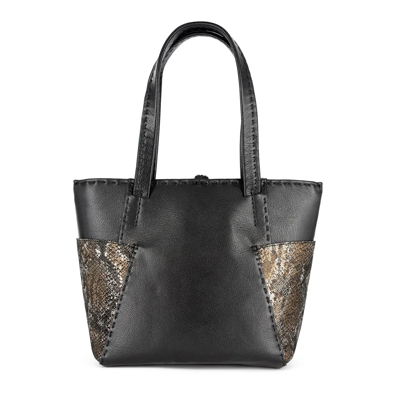Anesu : Ladies Leather Shopper Handbag in Black Cayak and Nero Rockafella