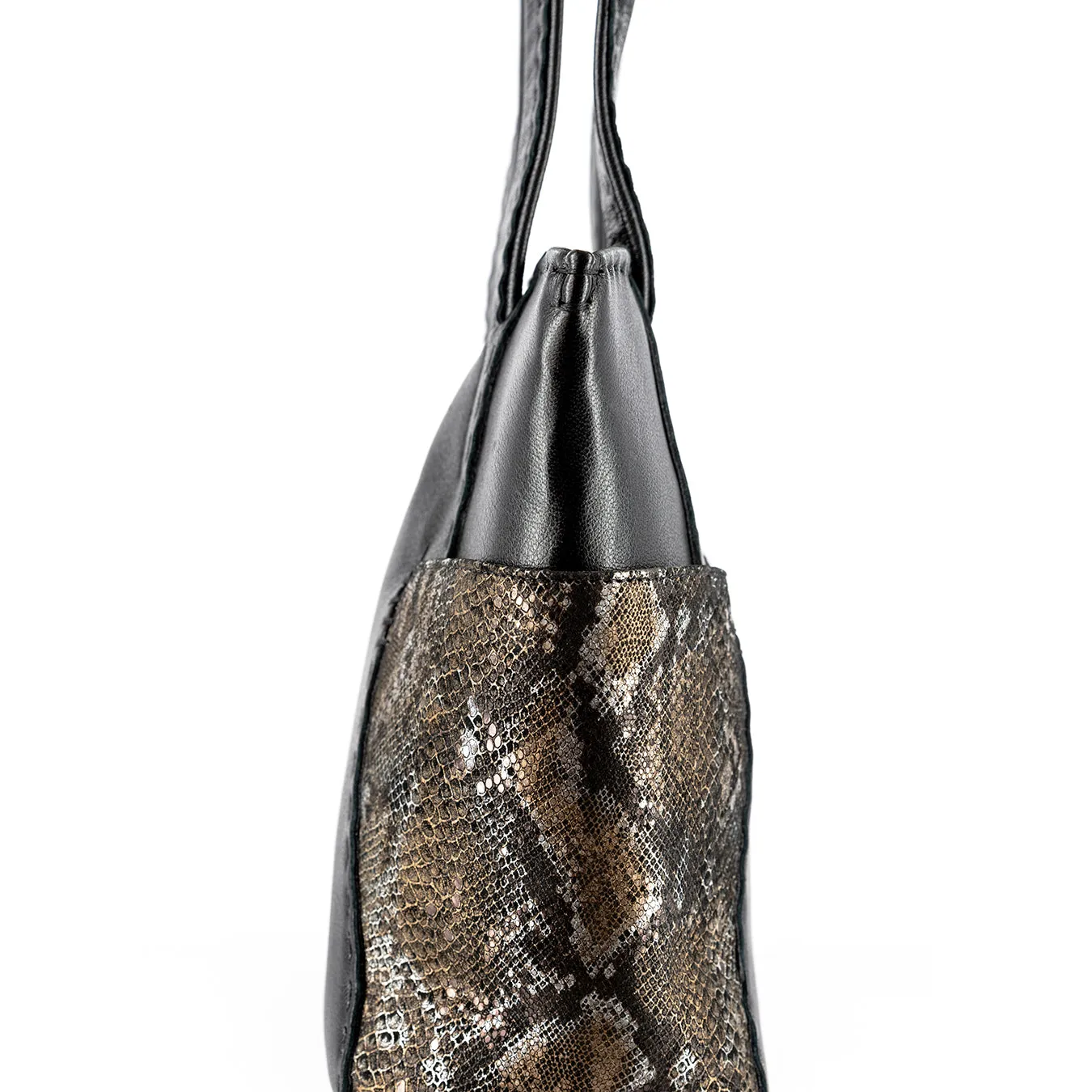 Anesu : Ladies Leather Shopper Handbag in Black Cayak and Nero Rockafella