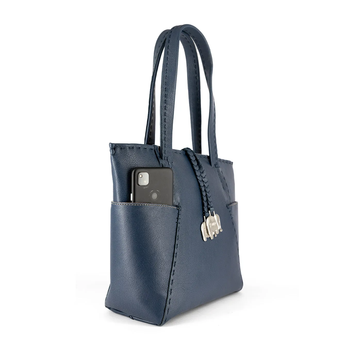 Anesu : Ladies Leather Shopper Handbag in Denim Cayak