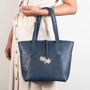 Anesu : Ladies Leather Shopper Handbag in Denim Cayak