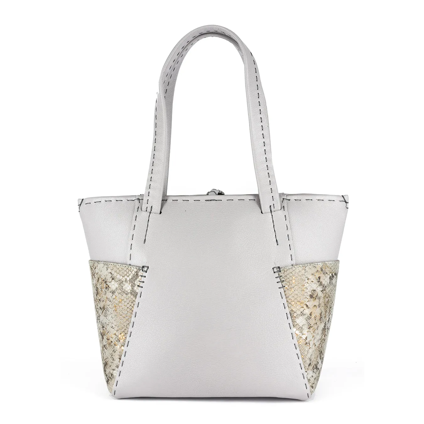 Anesu : Ladies Leather Shopper Handbag in Quarry Cayak and Opal Rockafella