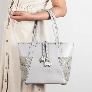 Anesu : Ladies Leather Shopper Handbag in Quarry Cayak and Opal Rockafella