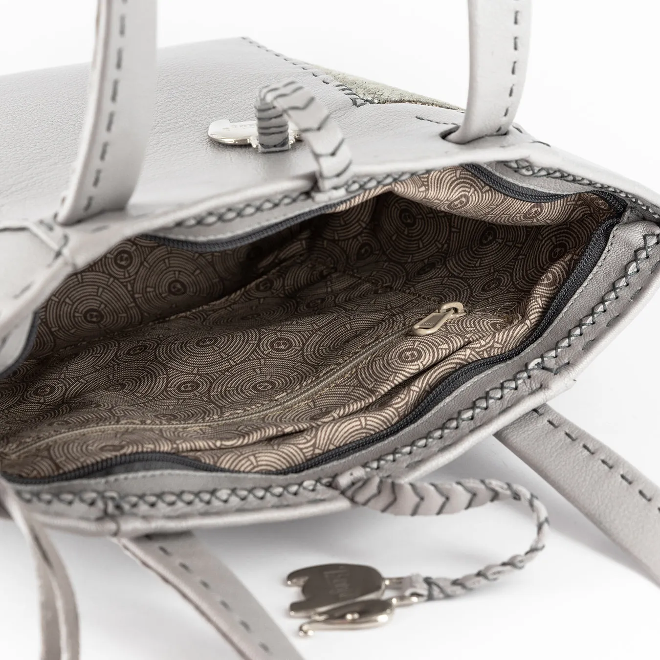 Anesu : Ladies Leather Shopper Handbag in Quarry Cayak and Opal Rockafella