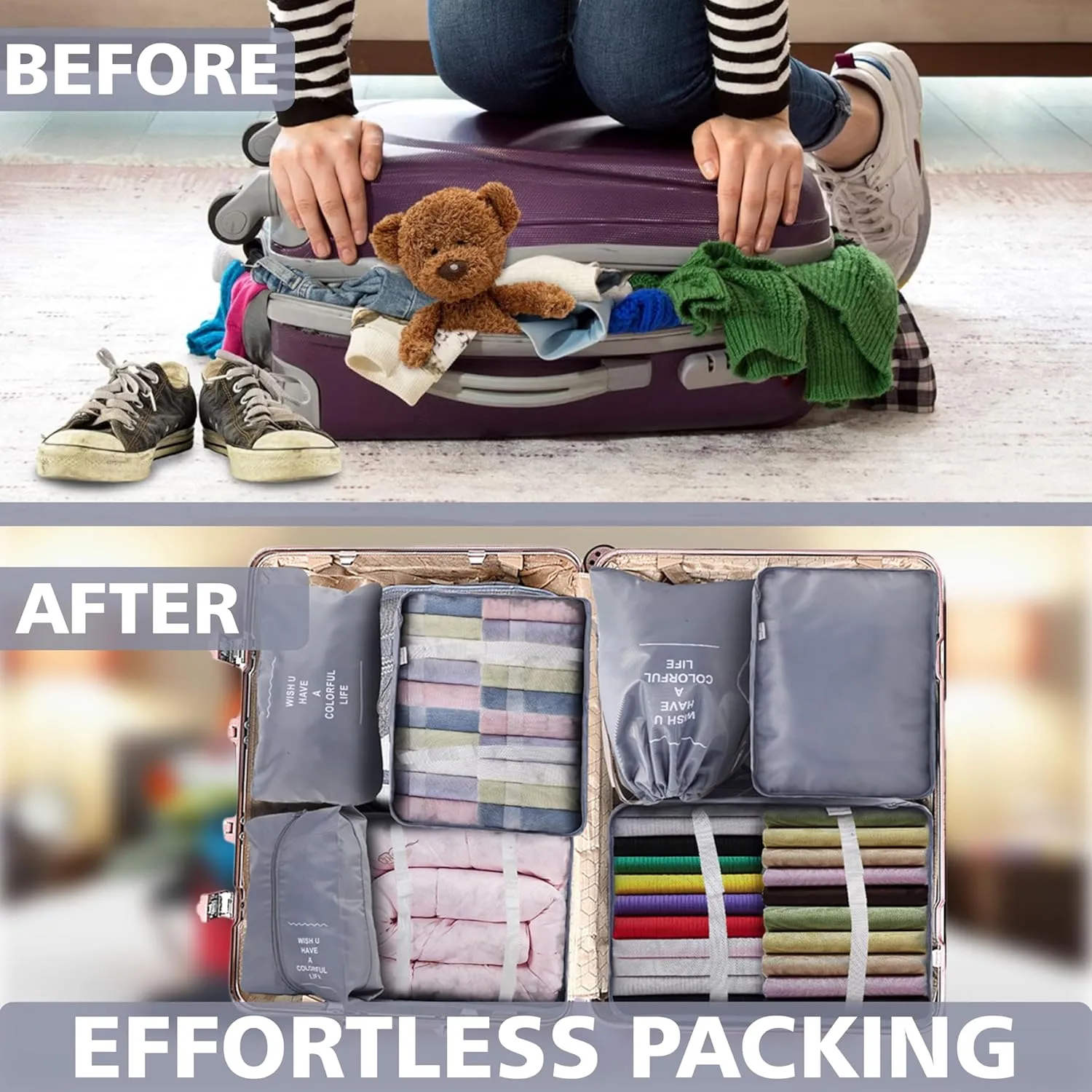 ArcShine™ 15 Pieces Multi Use Travel Organizer Bags with Perfume Atomizers & Packing Cubes