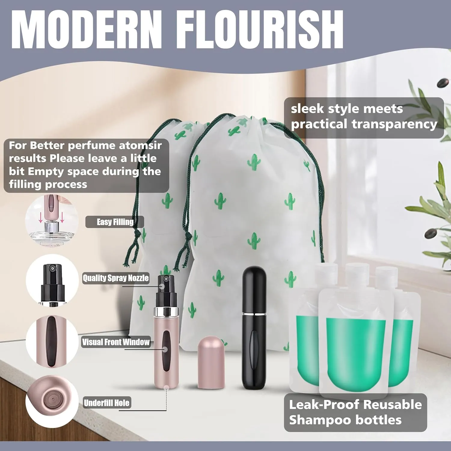 ArcShine™ 15 Pieces Multi Use Travel Organizer Bags with Perfume Atomizers & Packing Cubes