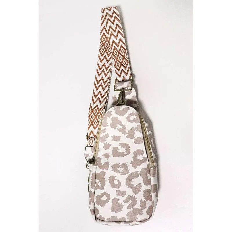 Aztec strap leopard print crossbody sling bag