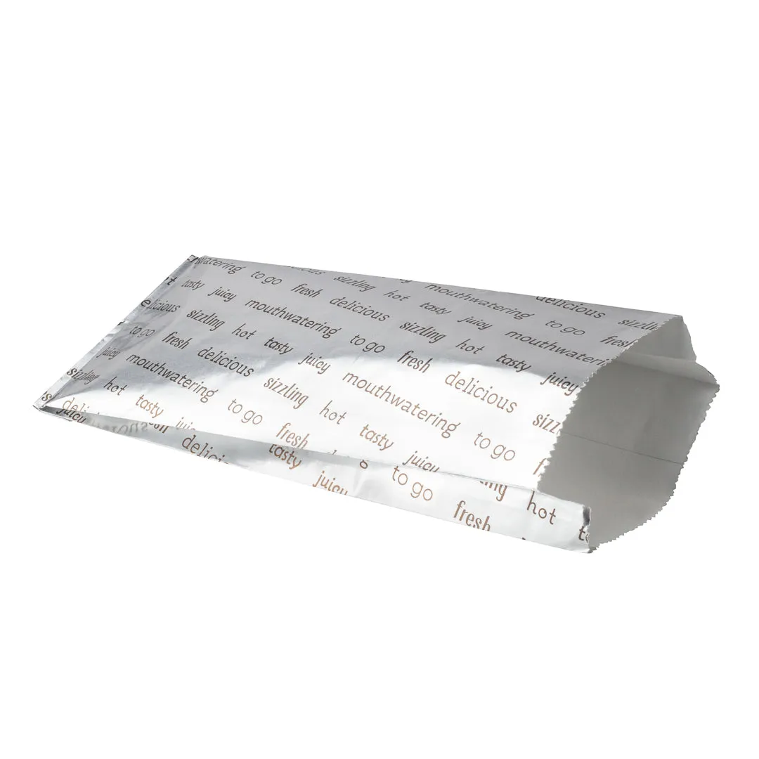 Bag Tek Paper Printed Small Hot Dog Foil Bag - 3 3/4" x 1 1/4" x 9" - 100 count box
