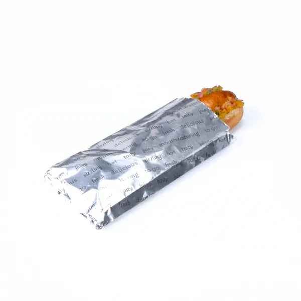Bag Tek Paper Printed Small Hot Dog Foil Bag - 3 3/4" x 1 1/4" x 9" - 100 count box