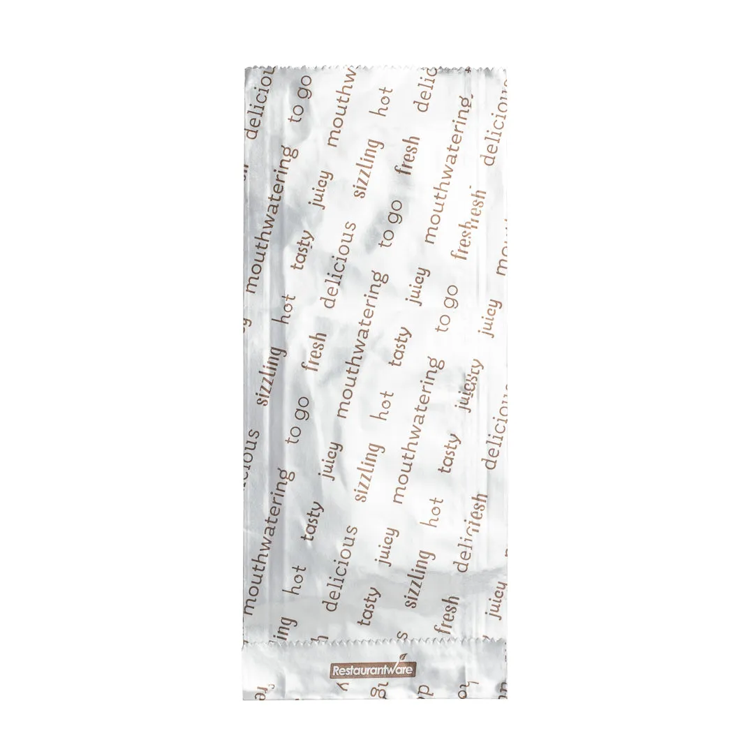 Bag Tek Paper Printed Small Hot Dog Foil Bag - 3 3/4" x 1 1/4" x 9" - 100 count box